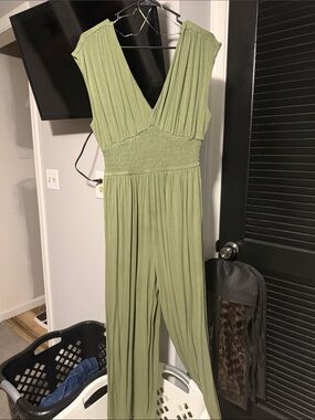 Old Navy Olive Green Smocked-Waist Sleeveless Jumpsuit